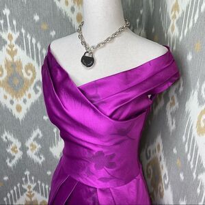 Ralph Lauren Collection Fuchsia Floral Jacquard Portrait Collar Fit Flare Dress